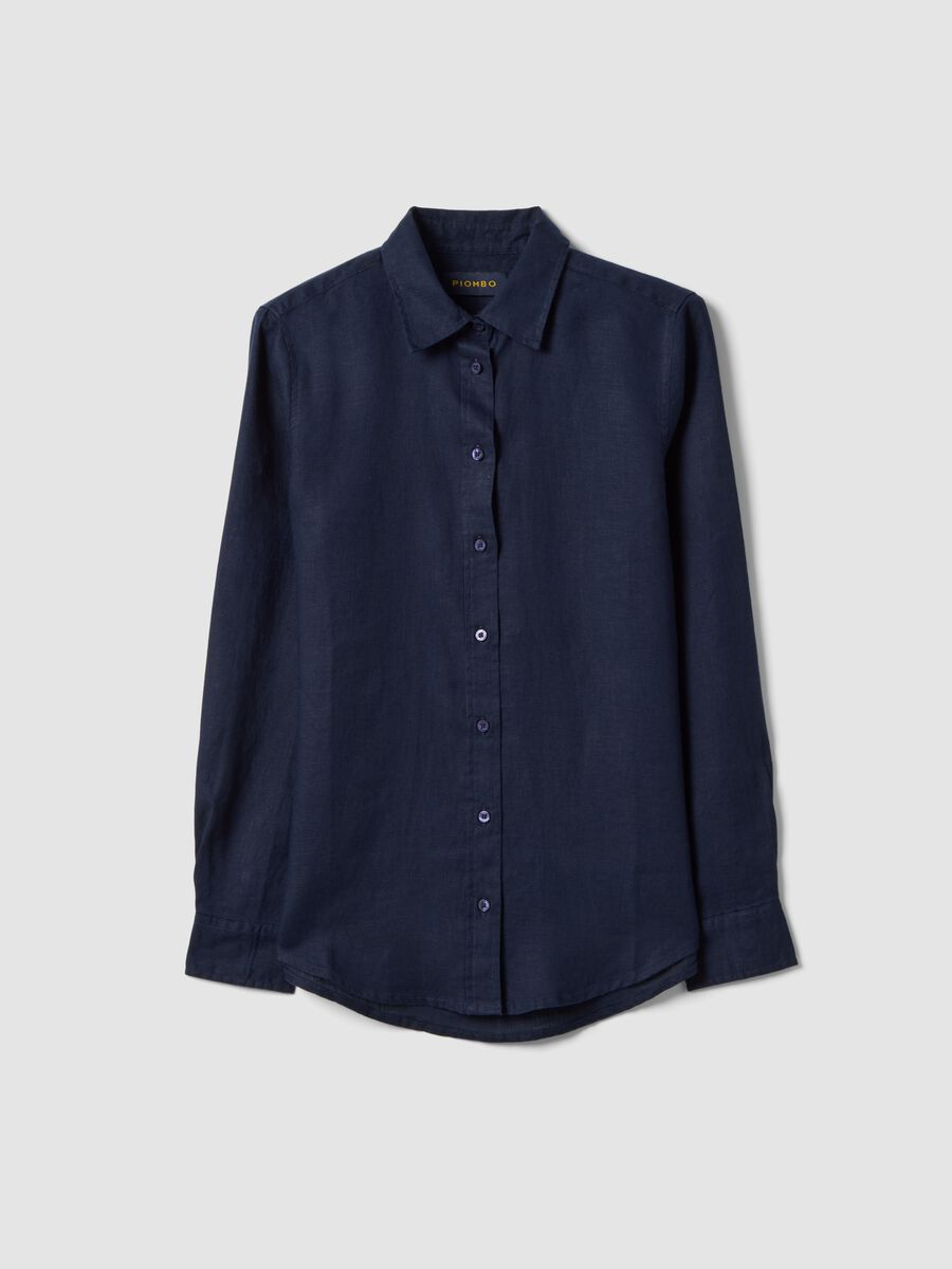 Camicia in puro lino blu regular fit_4