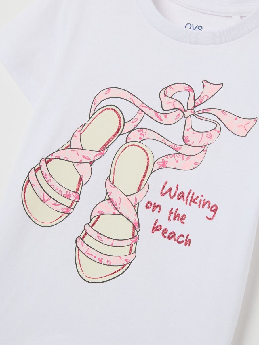 White cotton T-shirt with glitter print_2