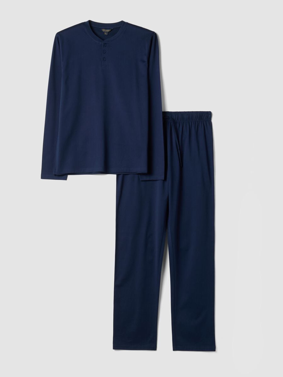 Pigiama blu in puro cotone organico con scollo serafino regular fit_4