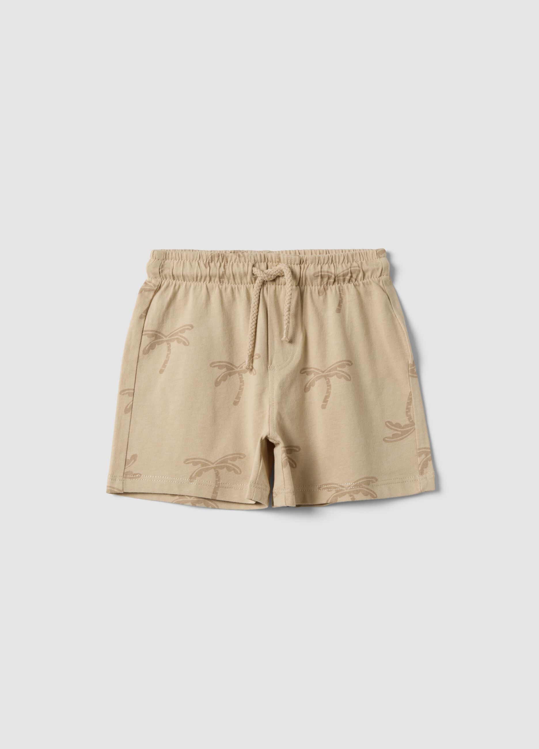 Beige organic cotton shorts with all-over print