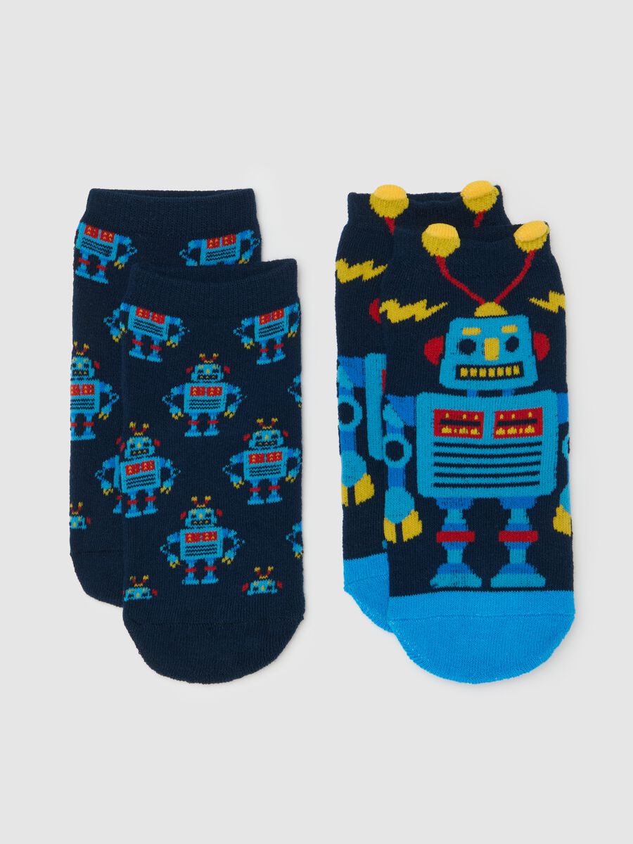 Two-pair pack slipper socks with robot design_0
