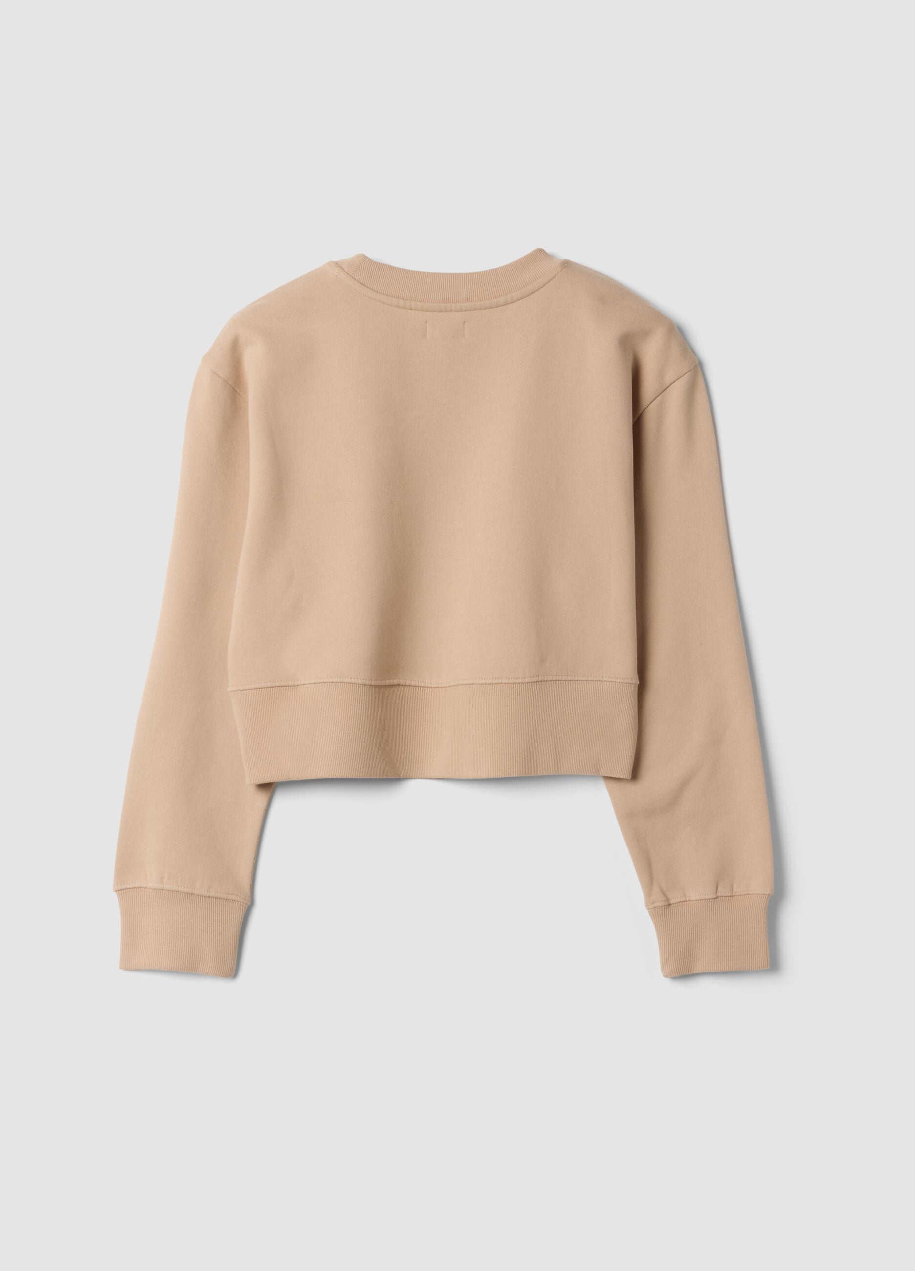 Beige sweatshirt in pure organic cotton with ribbed neckline