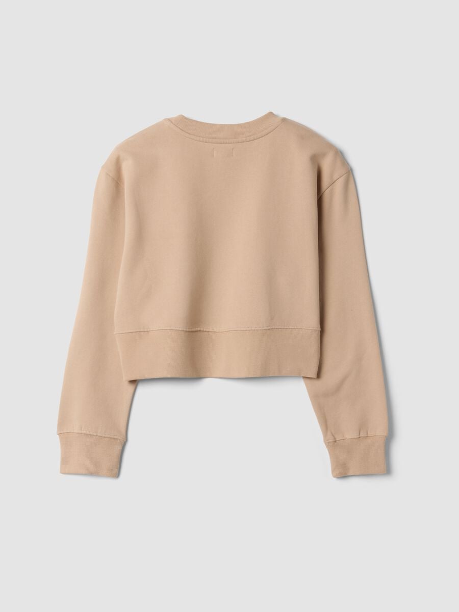 Beige sweatshirt in pure organic cotton with ribbed neckline_1