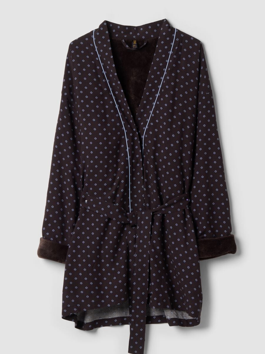 Vestaglia marrone in pura viscosa con fantasia micro floreale_0