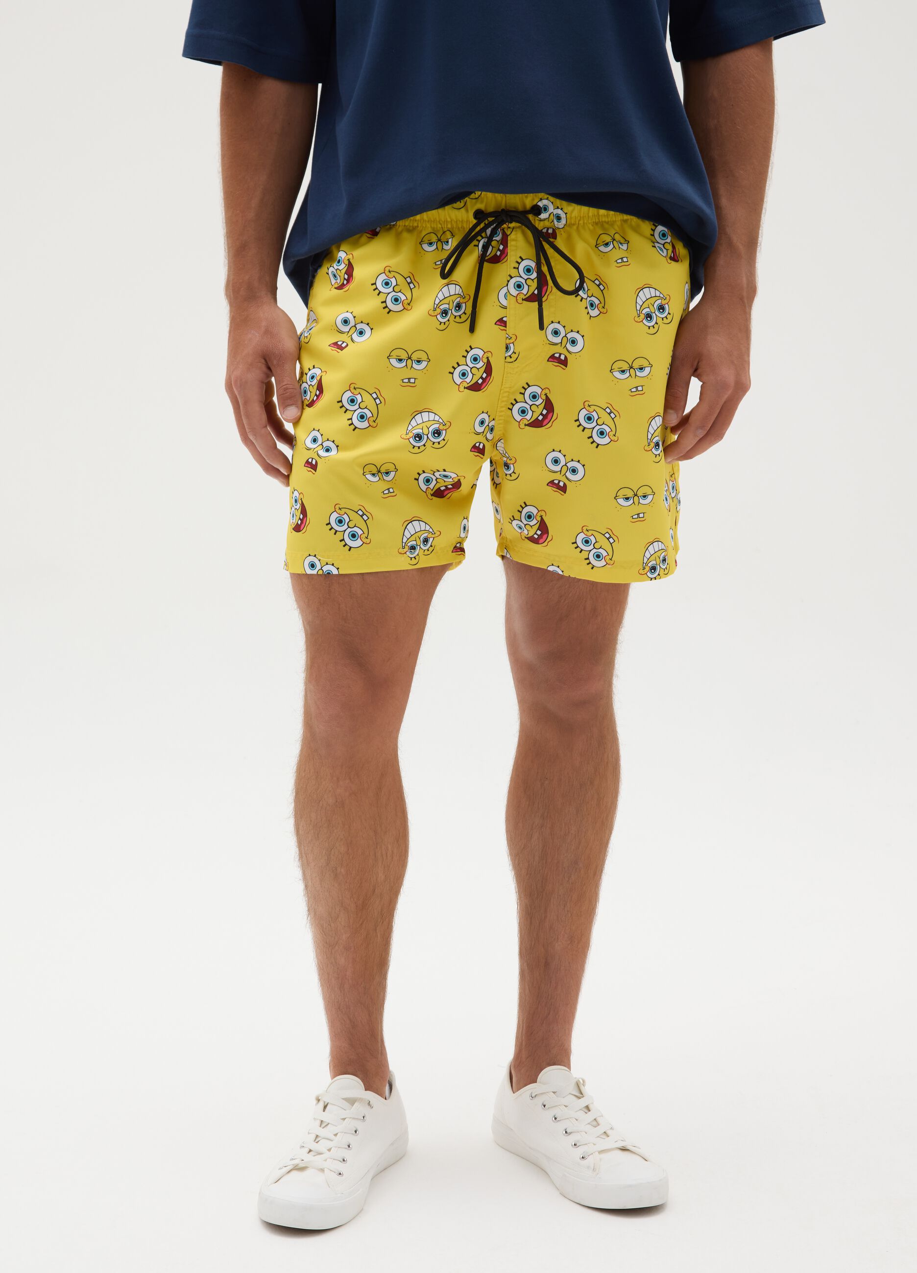 Yellow Kids' Fabric Shorts with Spongebob