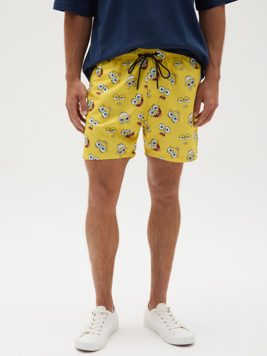 Yellow Kids' Fabric Shorts with Spongebob_1