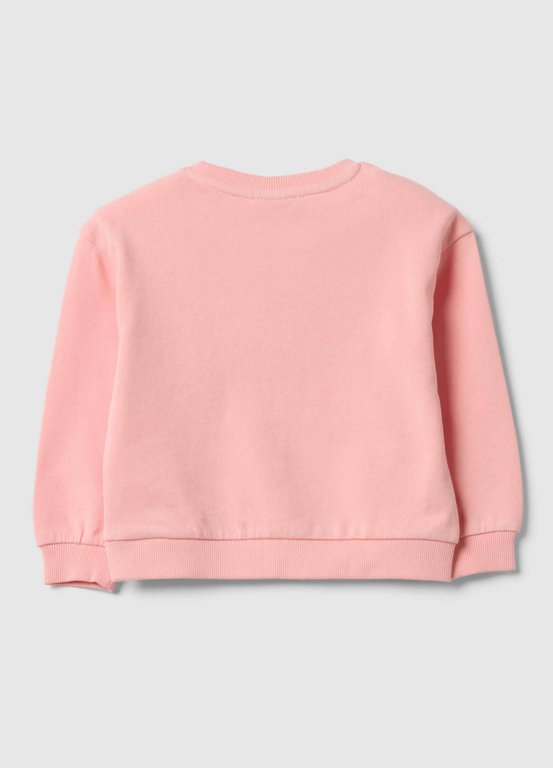 Pink crew-neck sweatshirt in cotton-viscose blend with embroidered star for baby girl