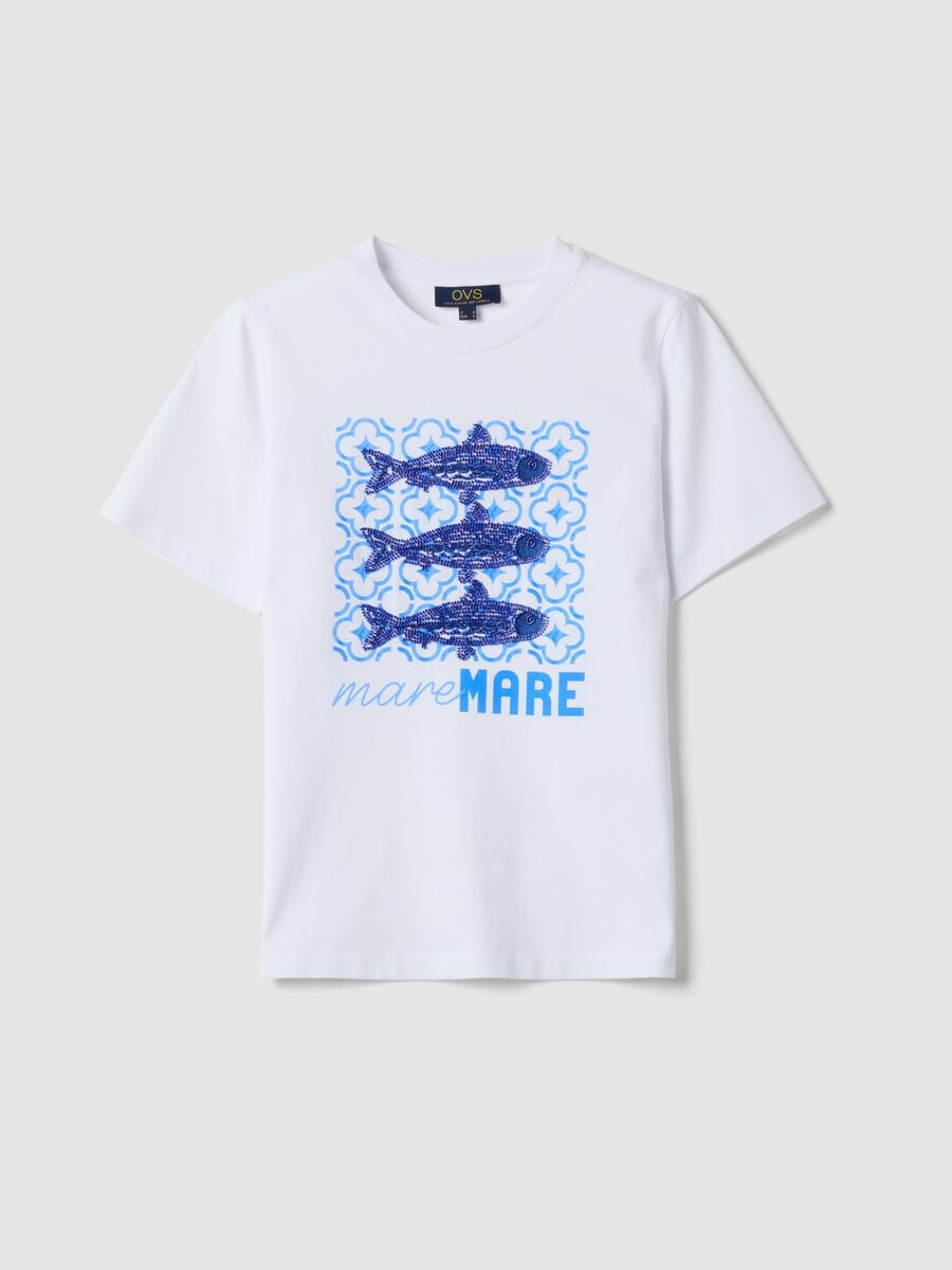 White 100% cotton T-shirt with front print_4