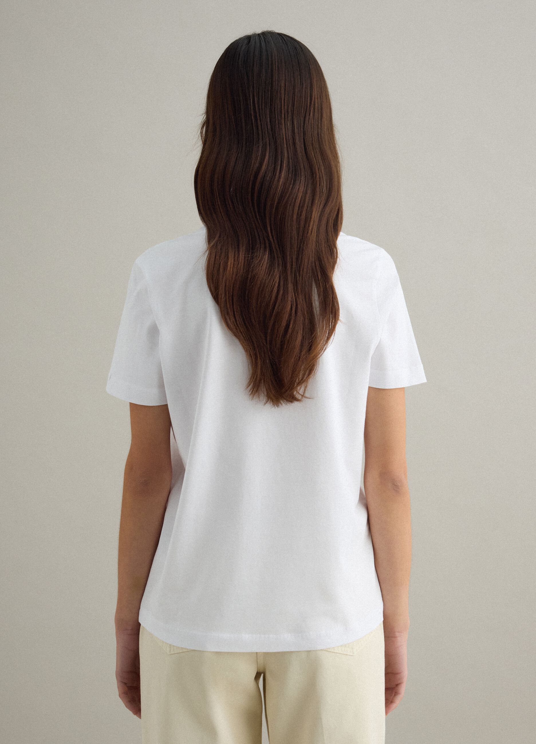 White pure cotton T-shirt regular fit deep V