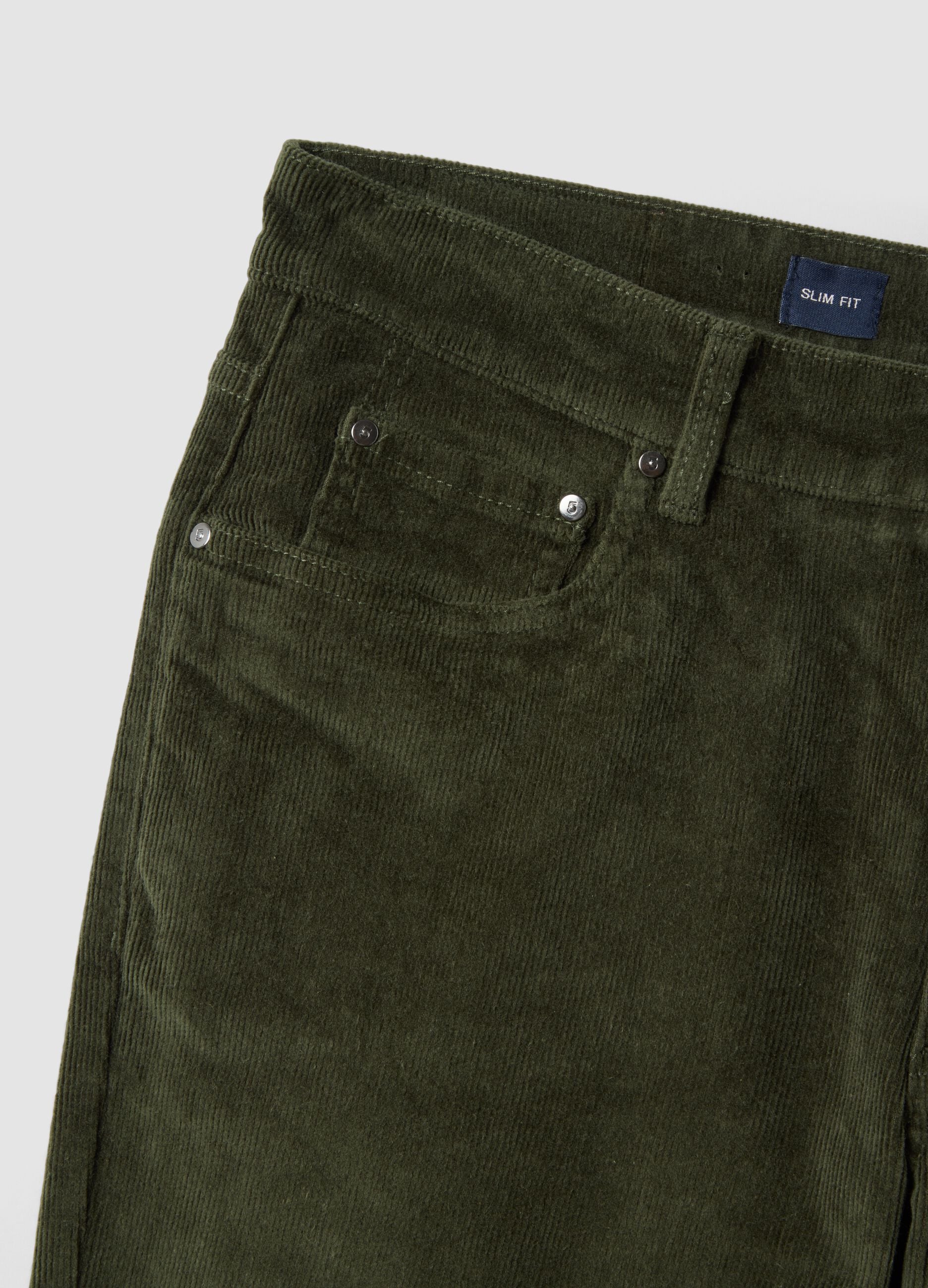Pantaloni verdi in cotone elasticizzato a coste slim fit