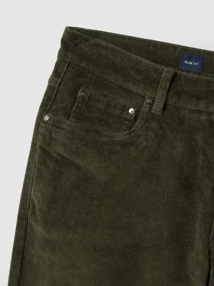 Green slim-fit ribbed stretch-cotton trousers_1