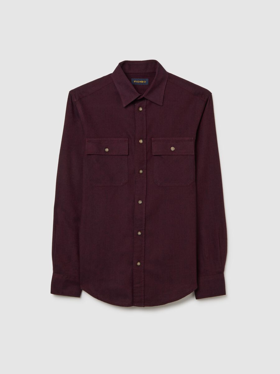 Camicia in puro cotone bordeaux regular fit_0