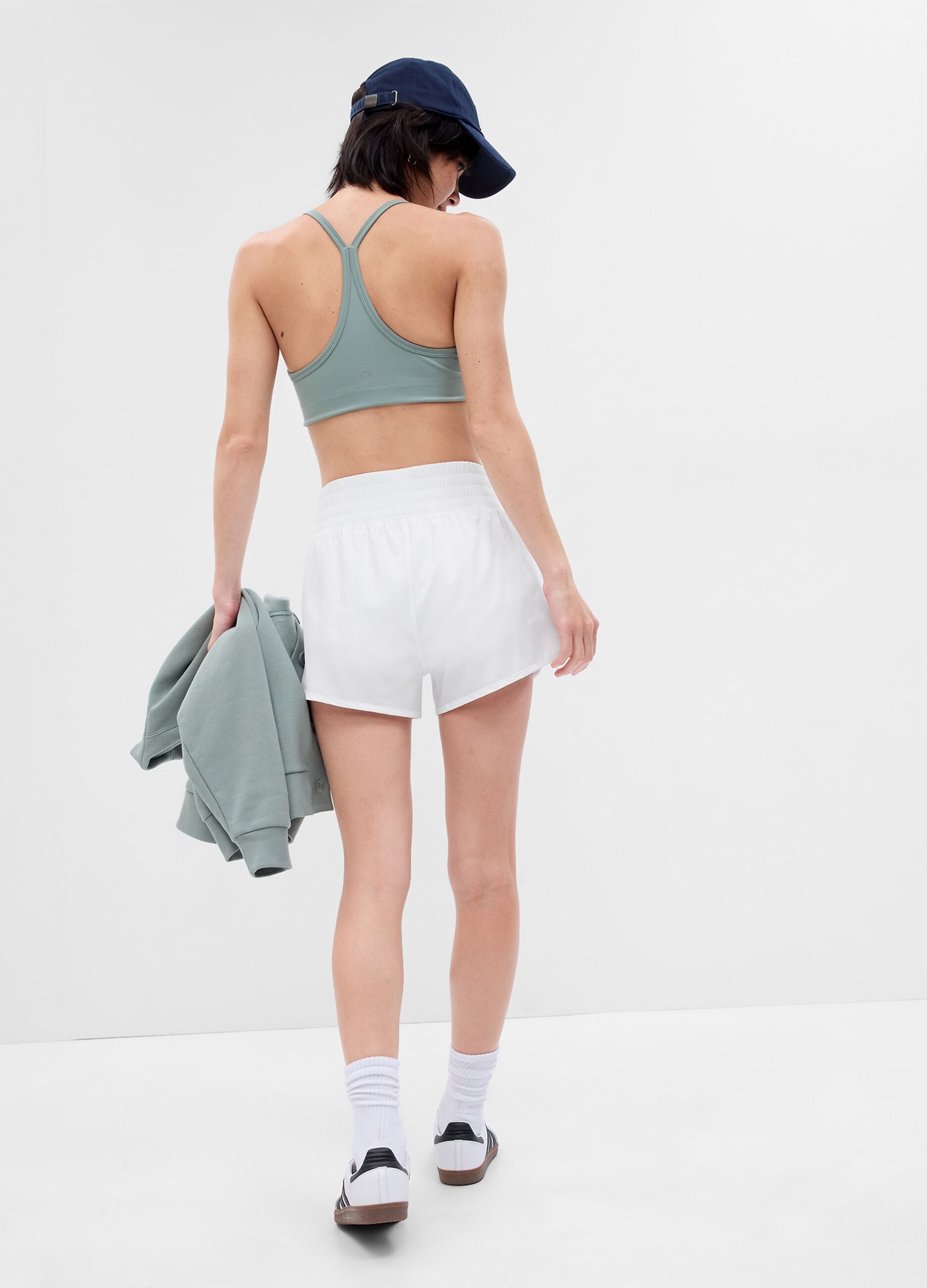 Shorts running a vita alta con stampa logo_1