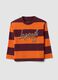 Orange striped pure cotton crew-neck T-shirt_0
