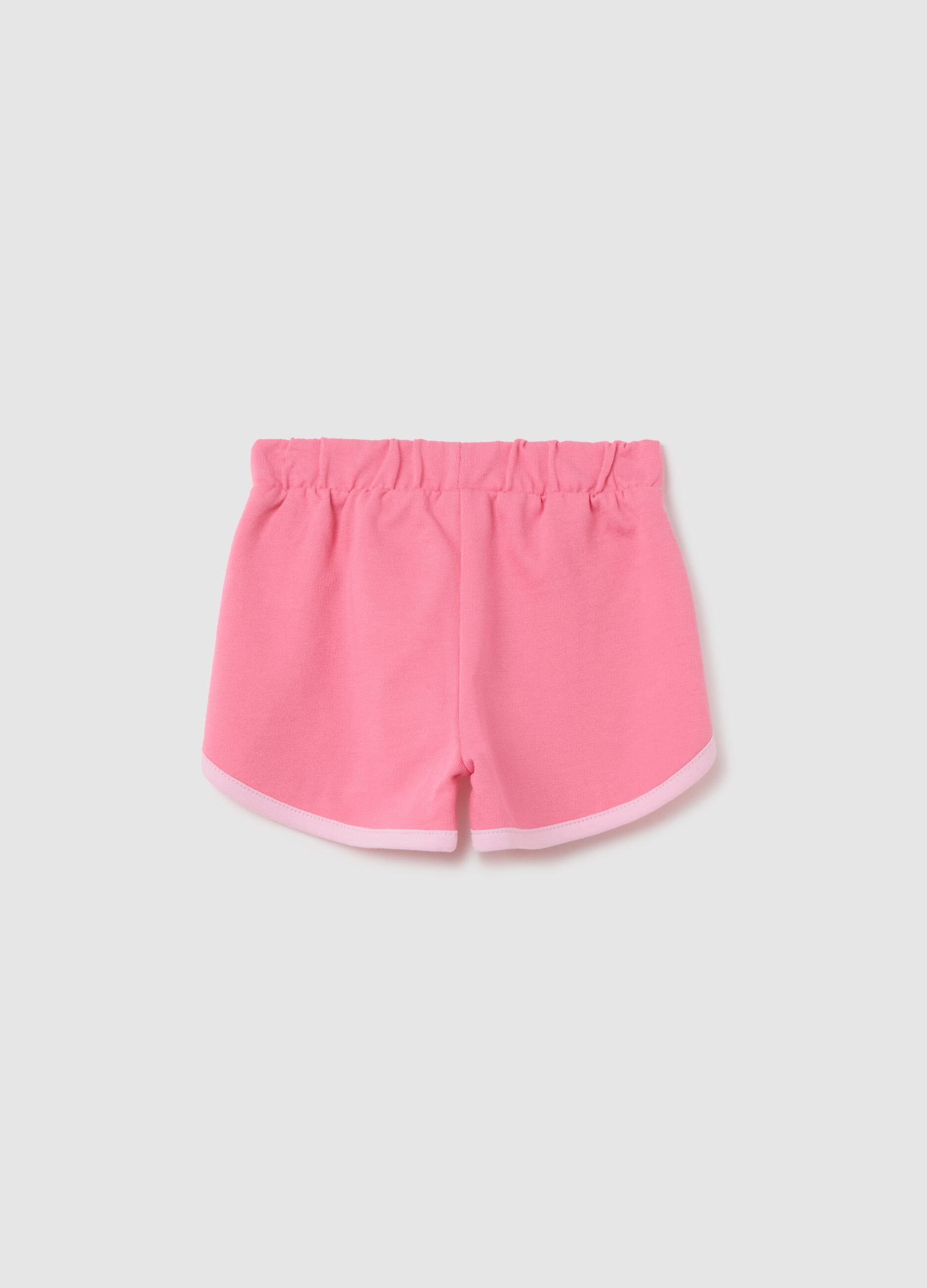 Girls' pink pure cotton regular fit shorts with elasticated waist