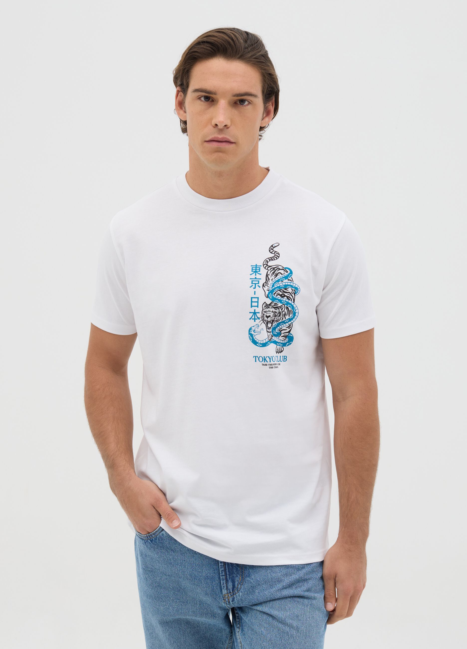 White T-shirt with Tokyo Club print
