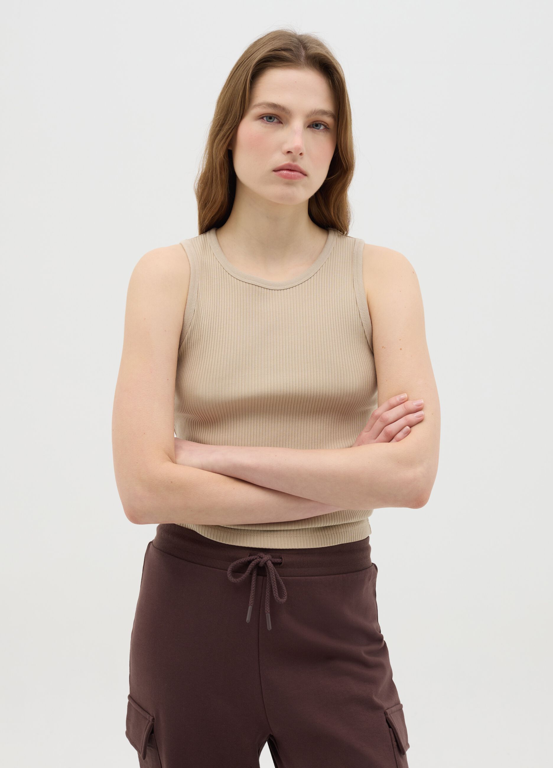 Women's beige regular fit vest top