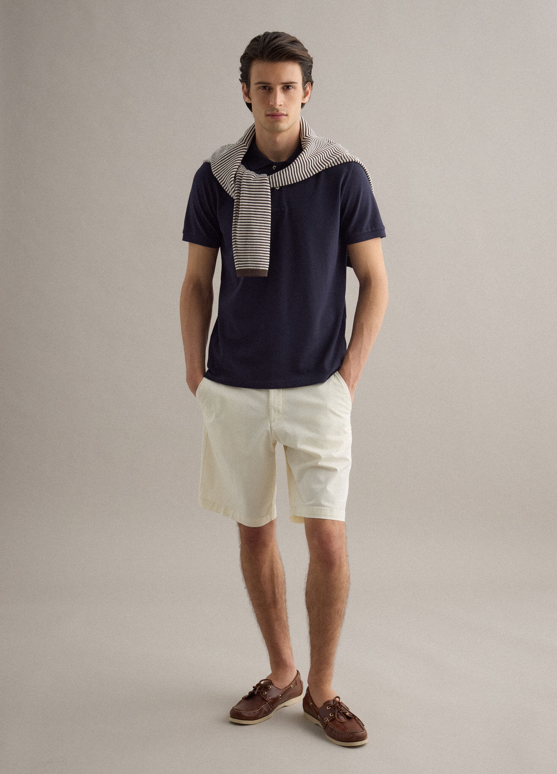 White stretch cotton chino shorts, regular fit