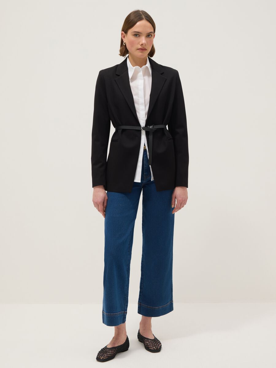 Wide leg stretch cotton blue jeans_0