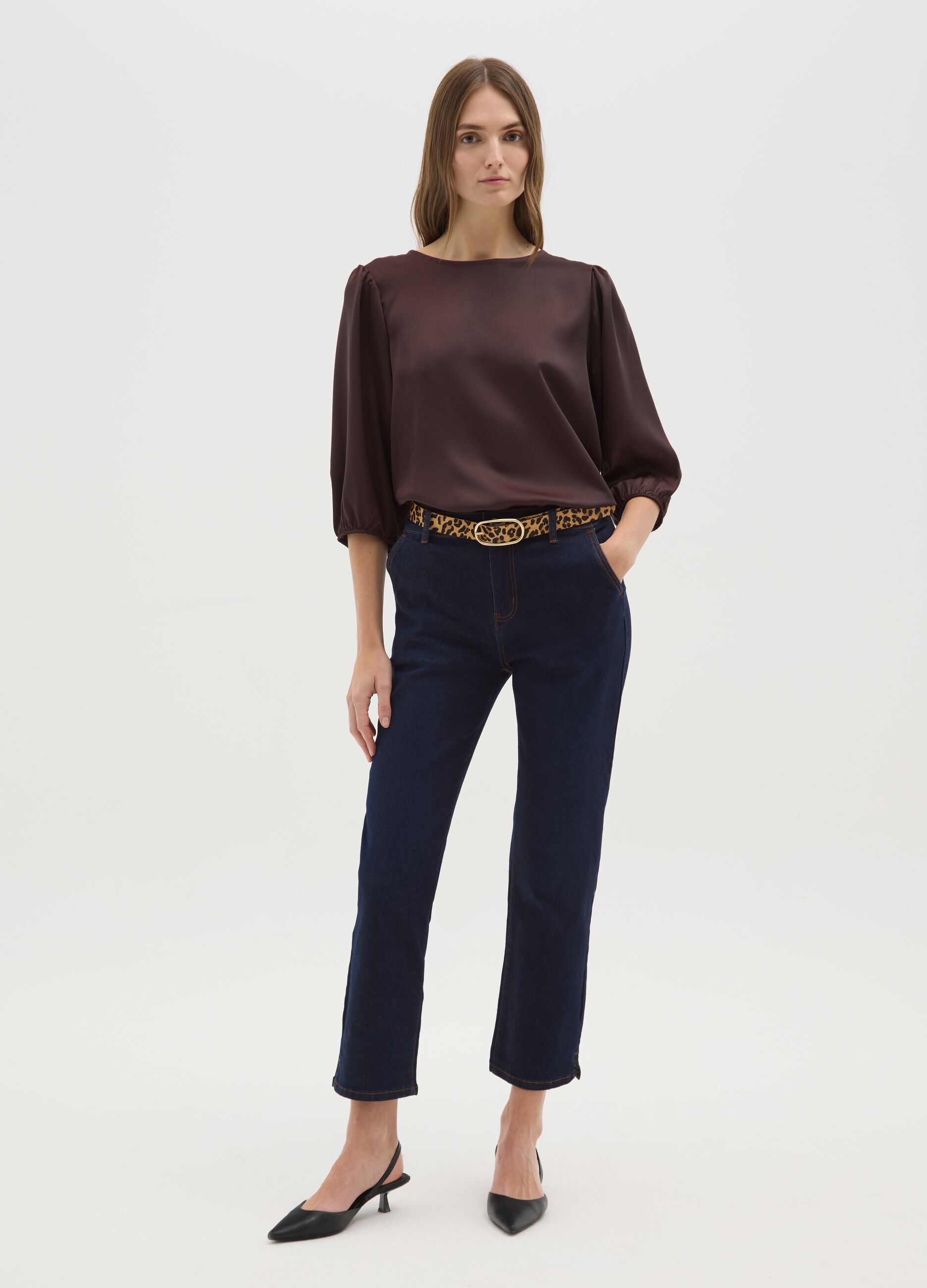 Brown long sleeve regular fit blouse