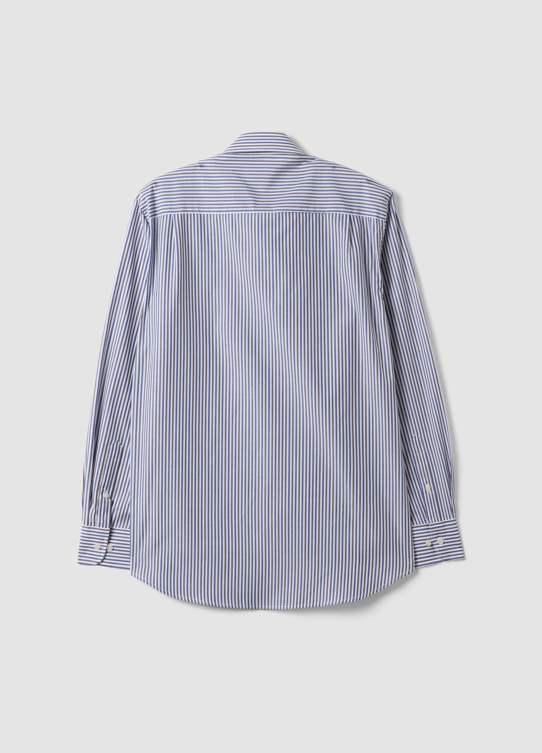 White striped cotton-blend shirt with easy-iron button-down collar