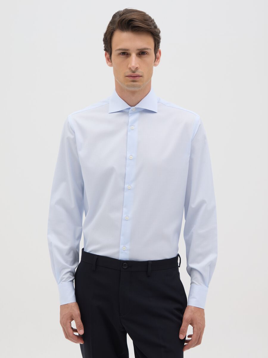 Men's light blue pure cotton regular fit shirt_0