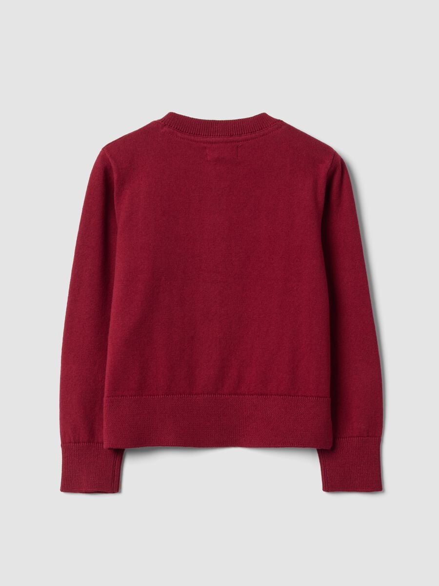 Red cotton-blend crew-neck cardigan, regular fit, for girls_1
