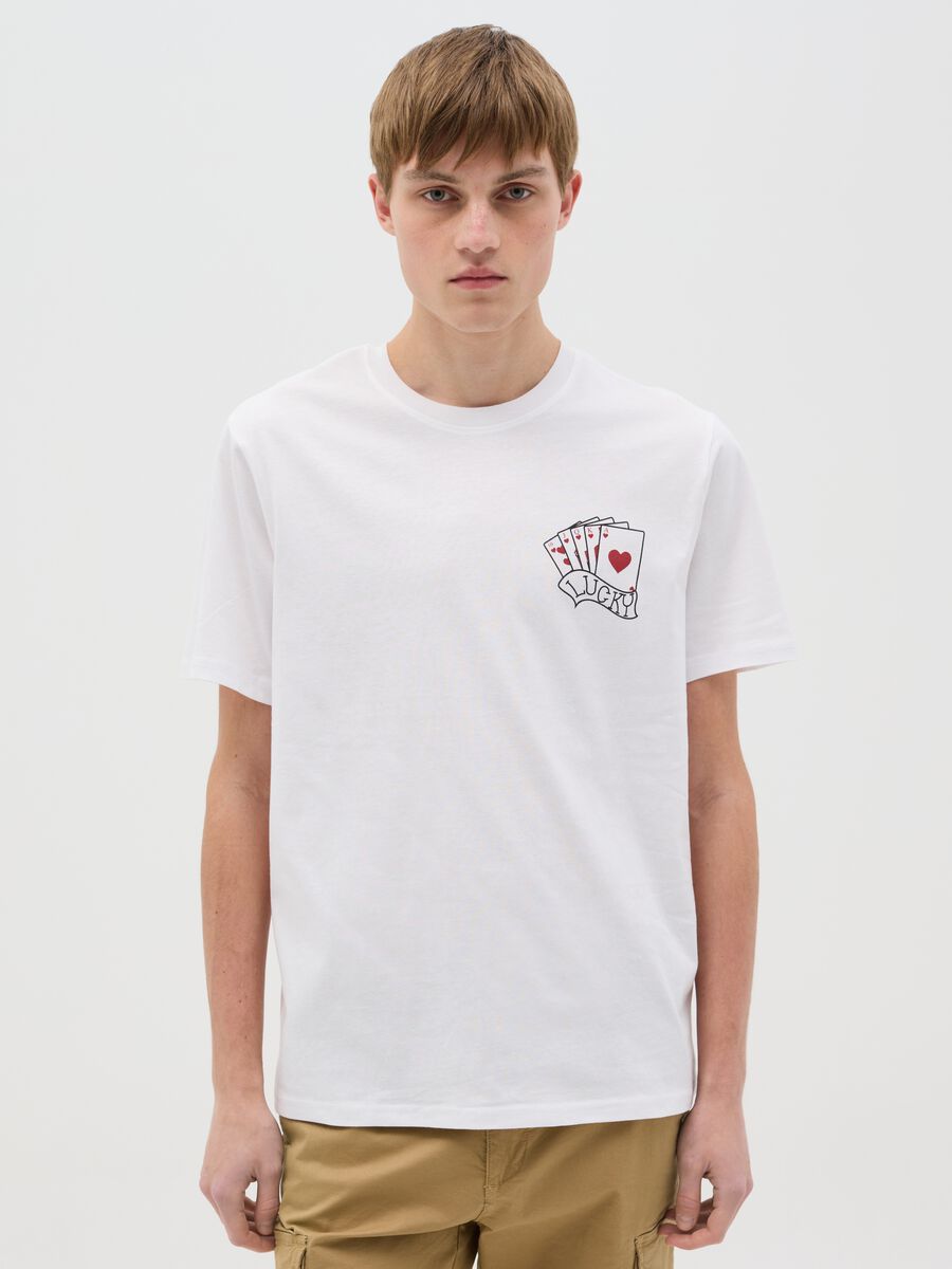 Cotton T-shirt with poker cards print_0