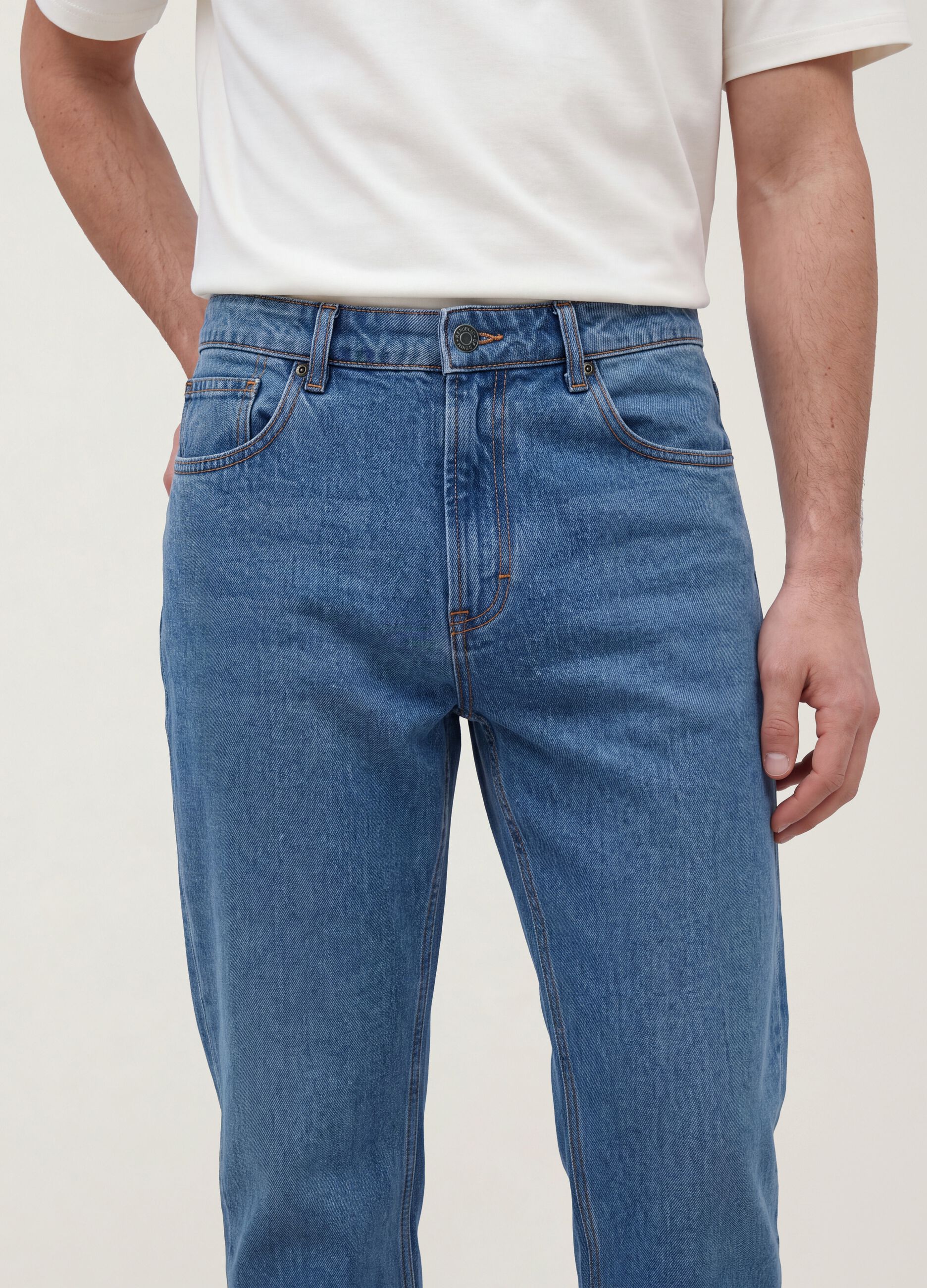 Light Blue Denim Jeans in Cotton-Viscose Blend, Regular Fit