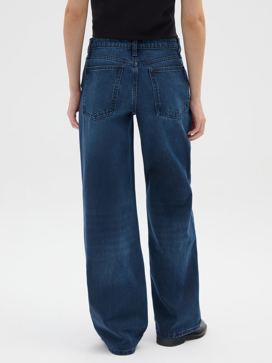 Straight-leg blue pure cotton jeans_2