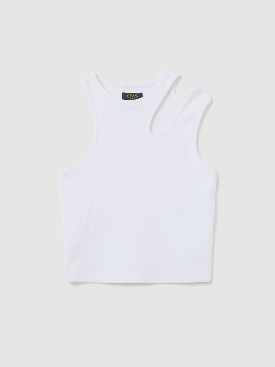 Tank top bianca a costine con dettaglio cut-out _0