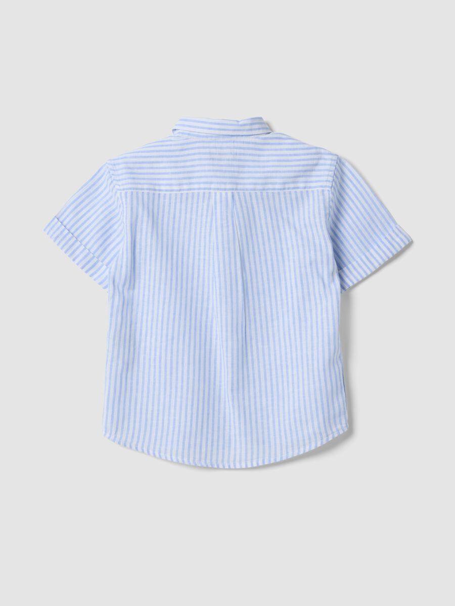 Boys' blue striped linen and cotton blend shirt, regular fit_1