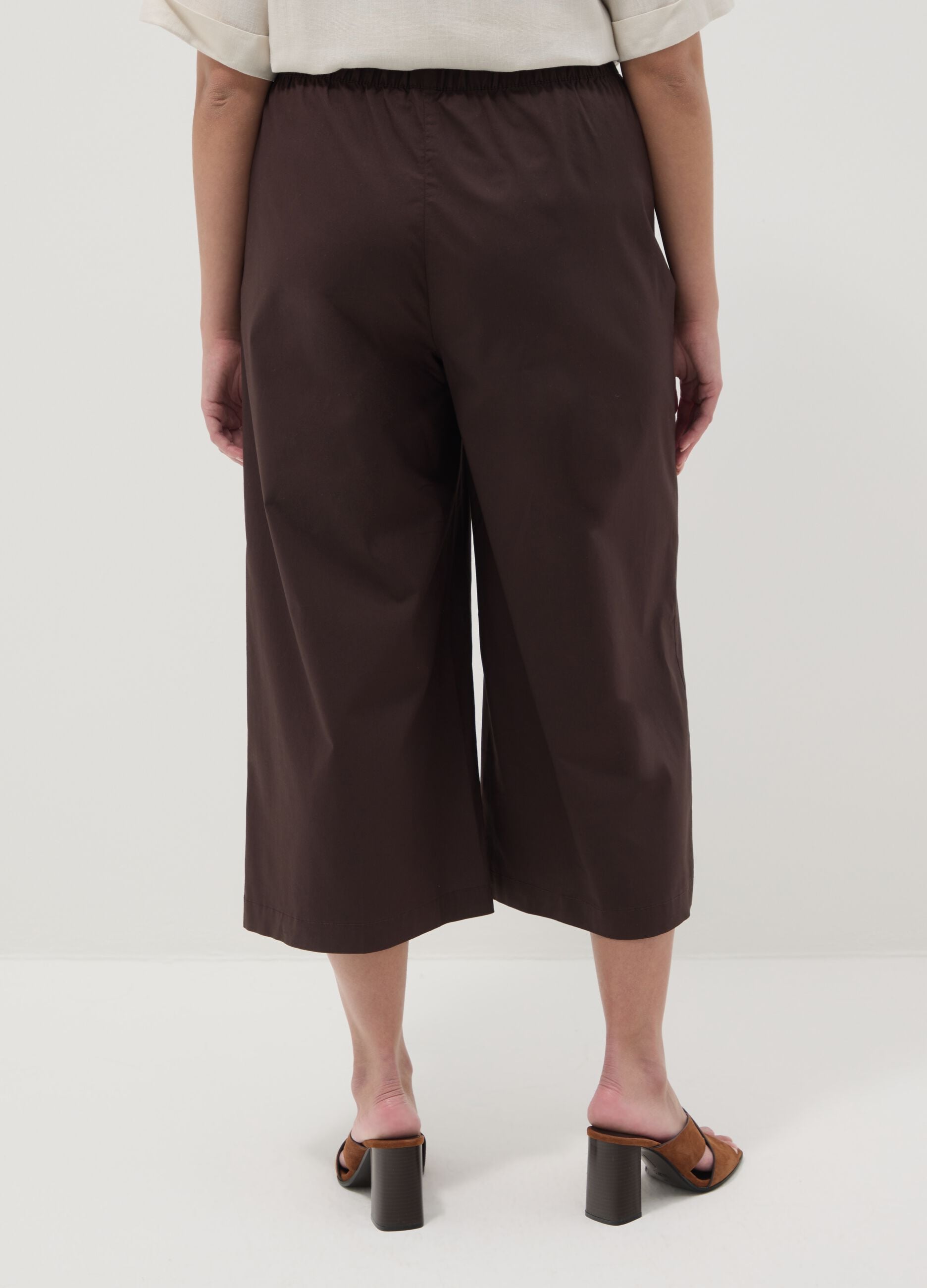 Brown stretch cotton wide-leg trousers