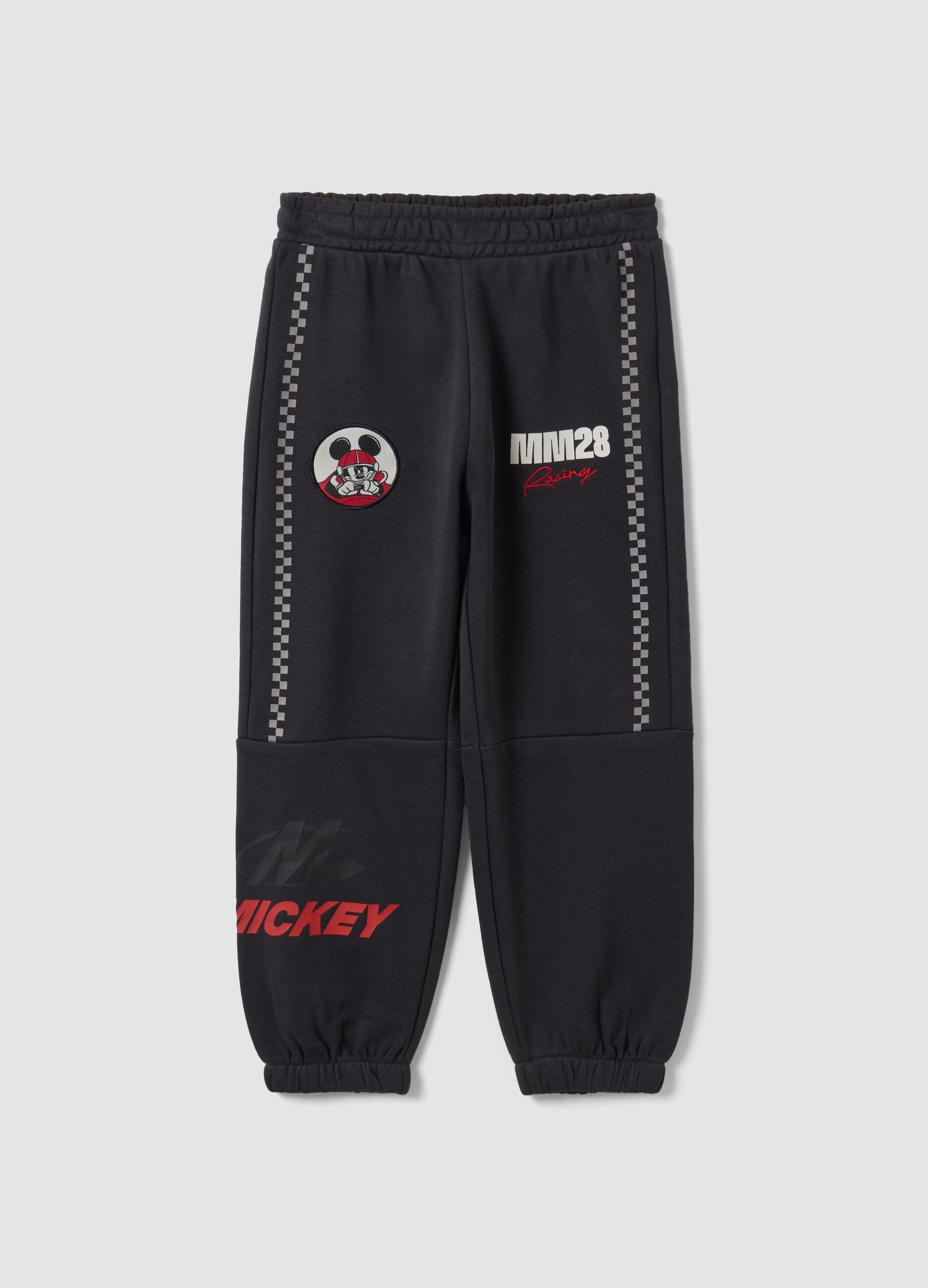 Pantaloni jogger neri in misto cotone con elastico e stampa Mickey