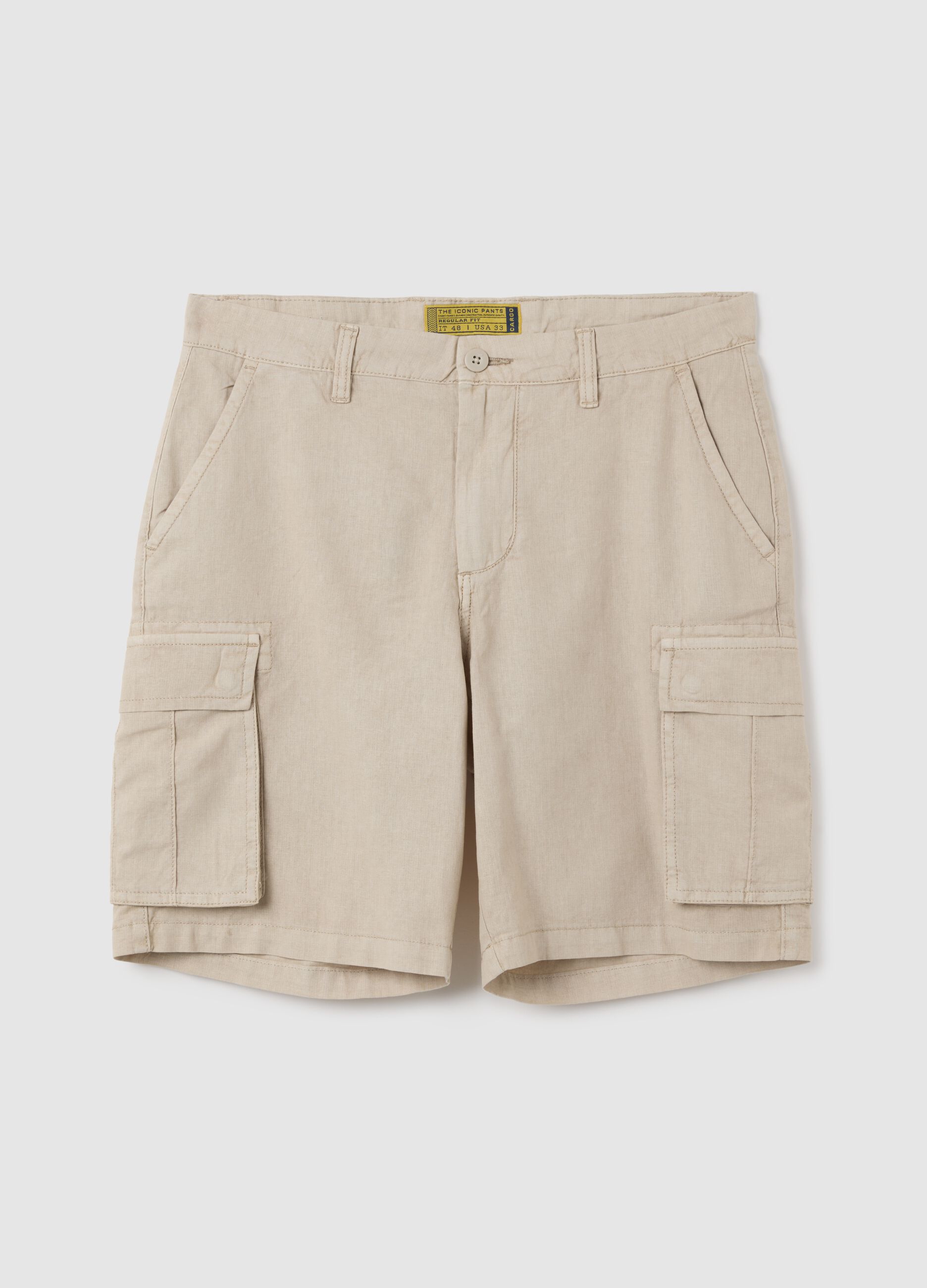 Men's beige cotton blend cargo shorts regular fit