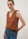 Brown pure cotton V-neck blouse_0