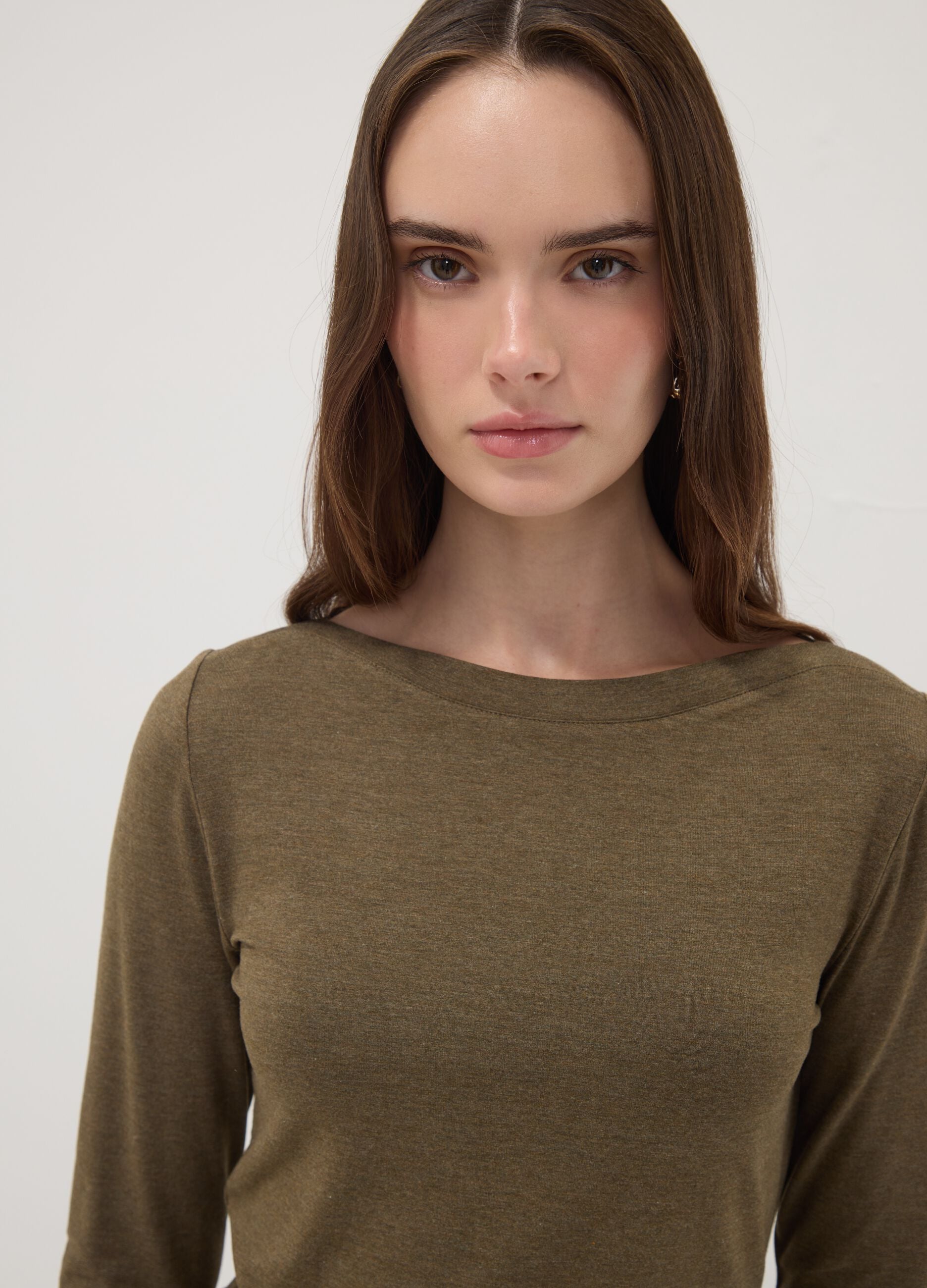 Green stretch viscose long-sleeve T-shirt