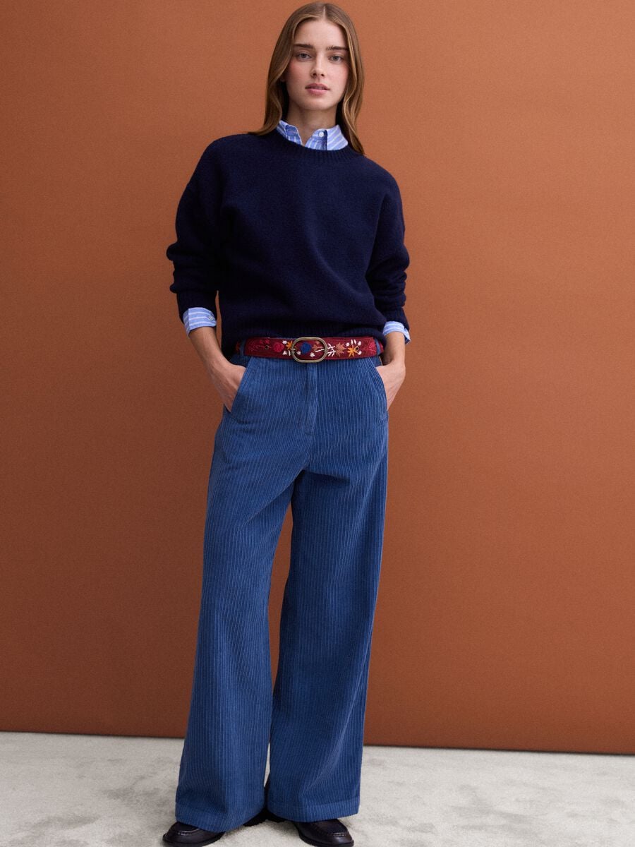 Blue and light blue pure cotton ribbed trousers_0