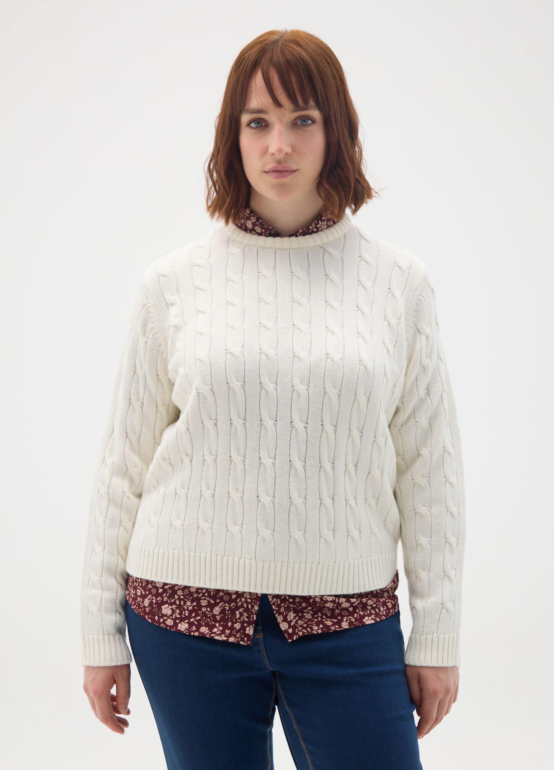 Pullover bianco in misto acrilico e lana