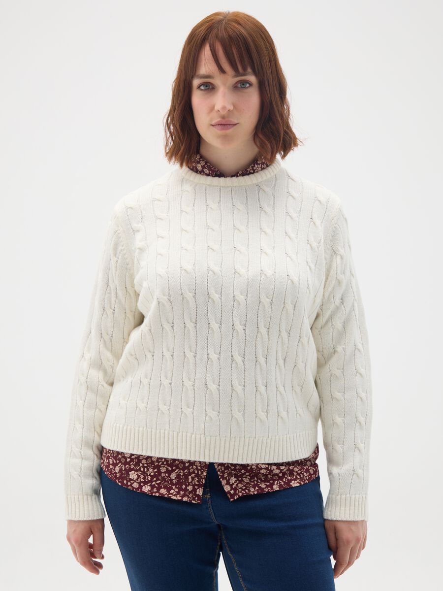White Pullover in Acrylic and Wool Blend_0