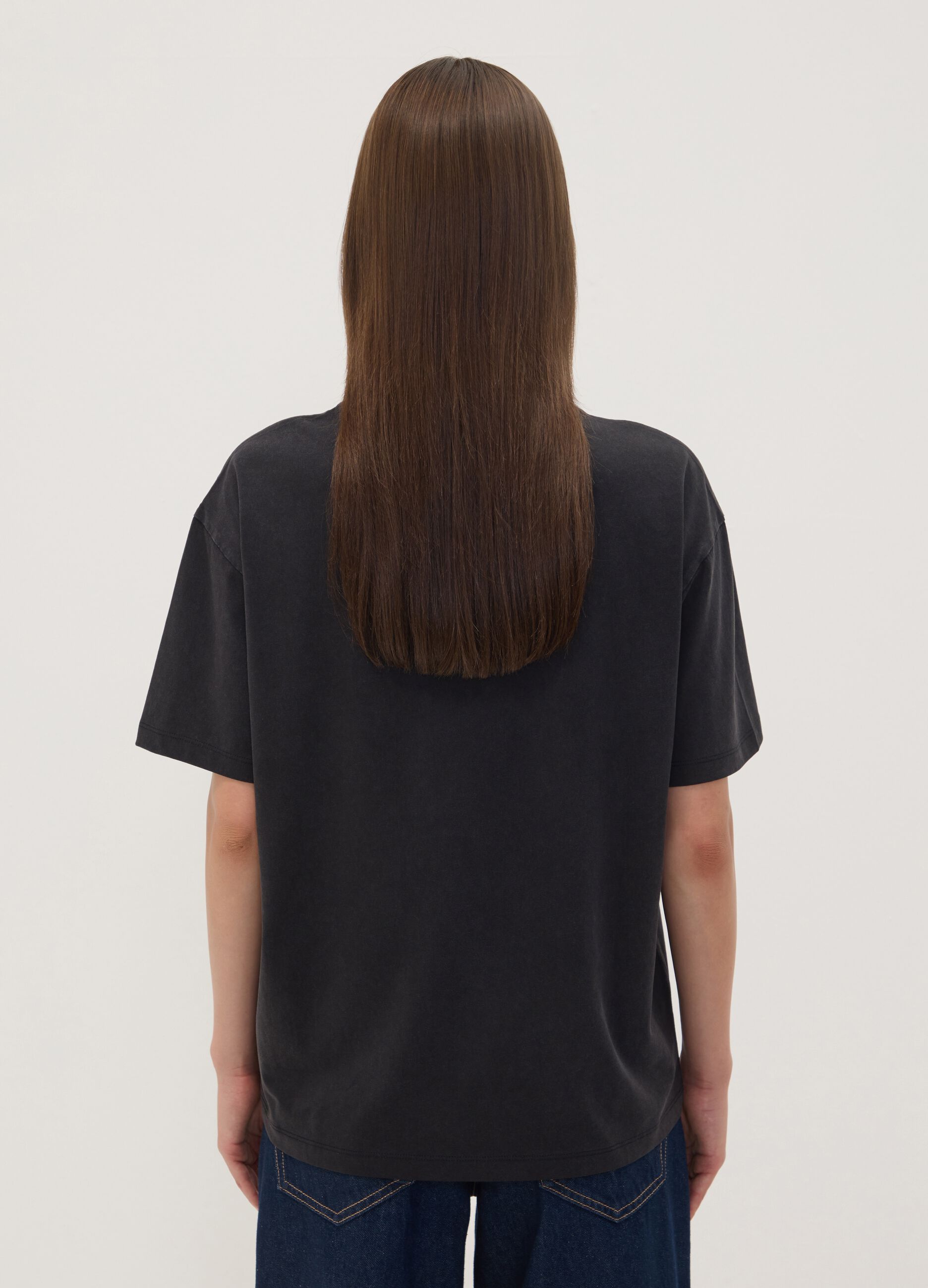 Black pure cotton T-shirt with The Rolling Stones print