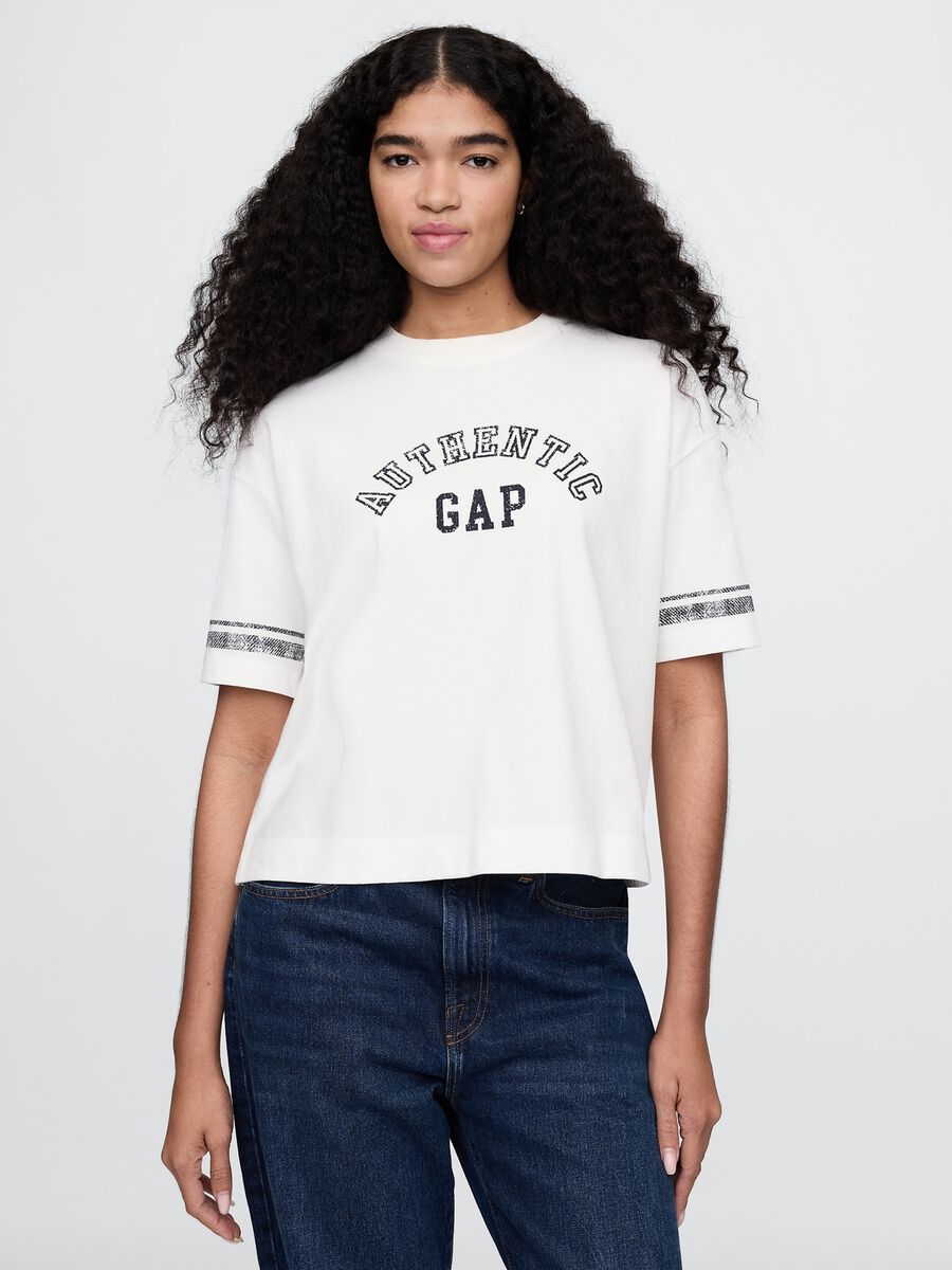 White cotton cropped T-shirt from Gap_0