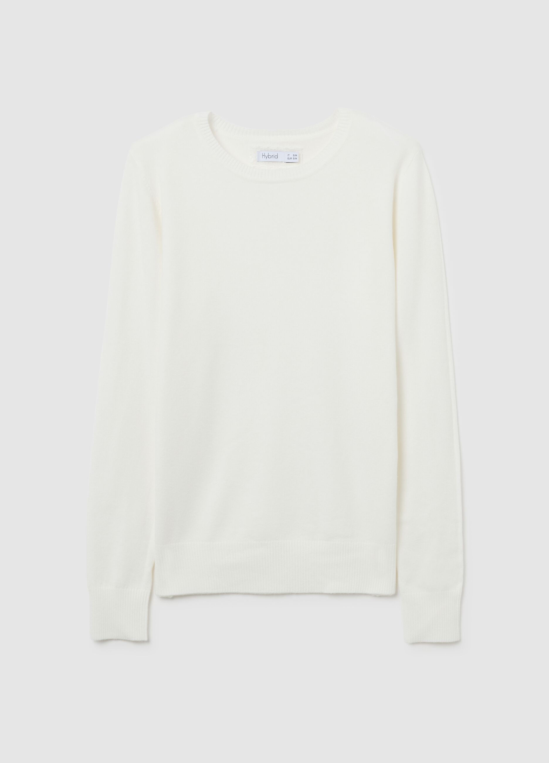 White crew-neck sweater with long sleeves