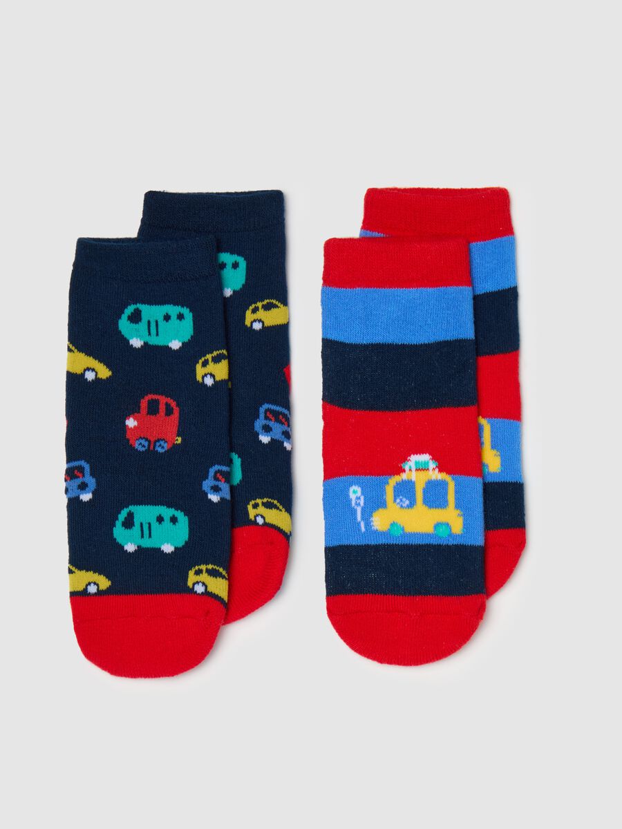Two-pack slipper socks with stripes and cars_0