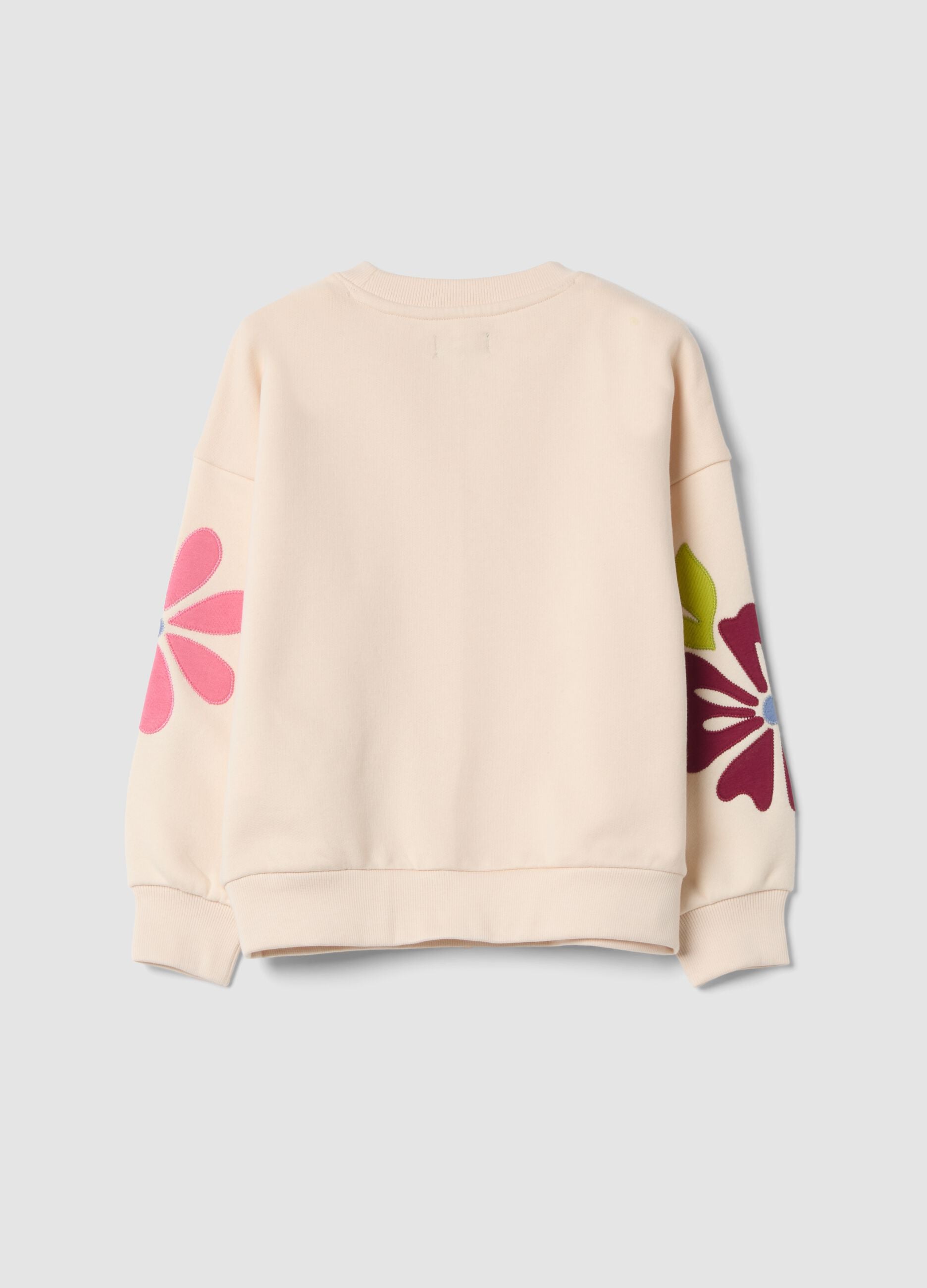 Felpa rosa in misto cotone con girocollo e stampa floreale