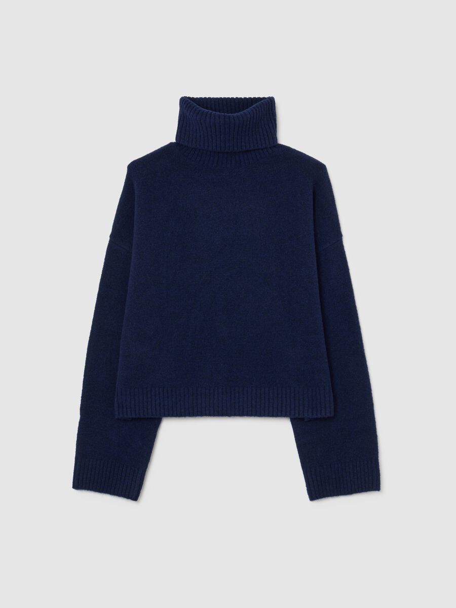 Maglione a collo alto blu regular fit_0