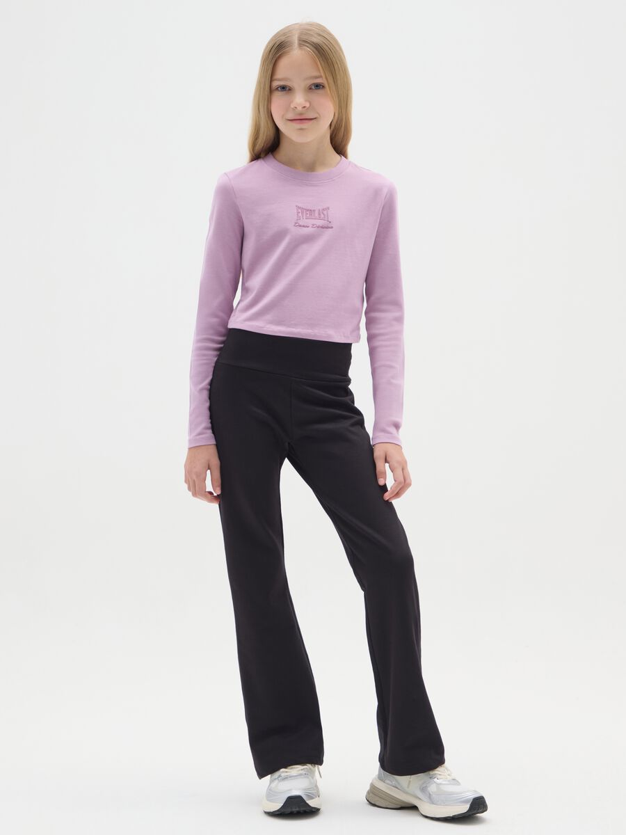 Leggings flare neri da ragazze in cotone elasticizzato_0