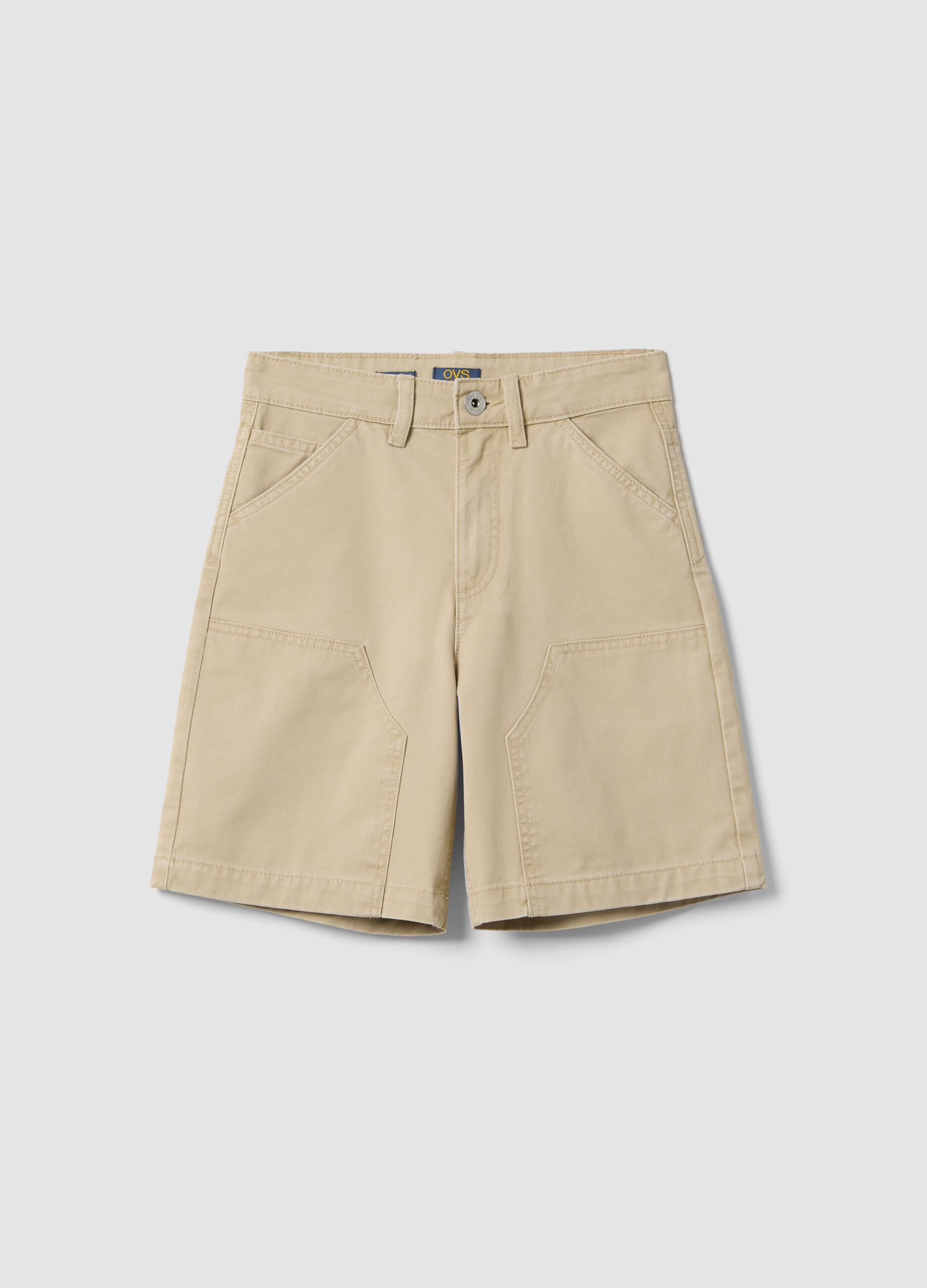 Shorts in puro cotone beige da ragazzo comfort fit