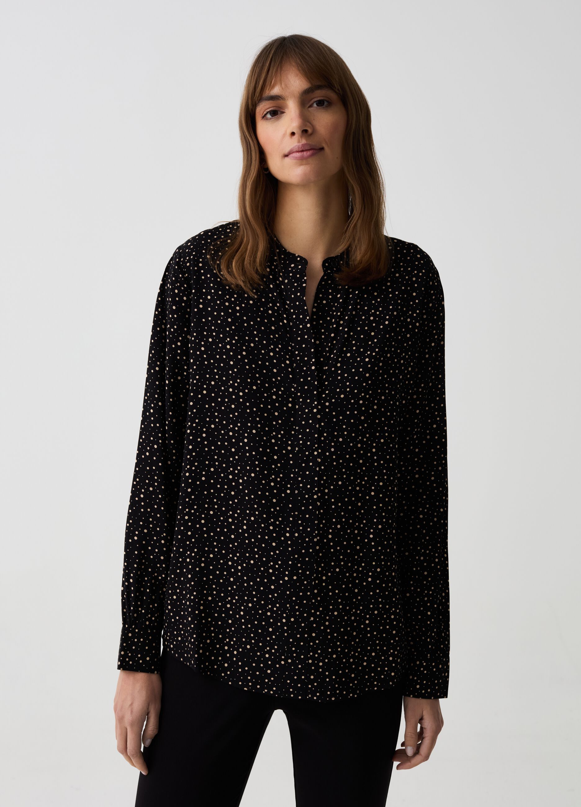 Viscose shirt with band collar