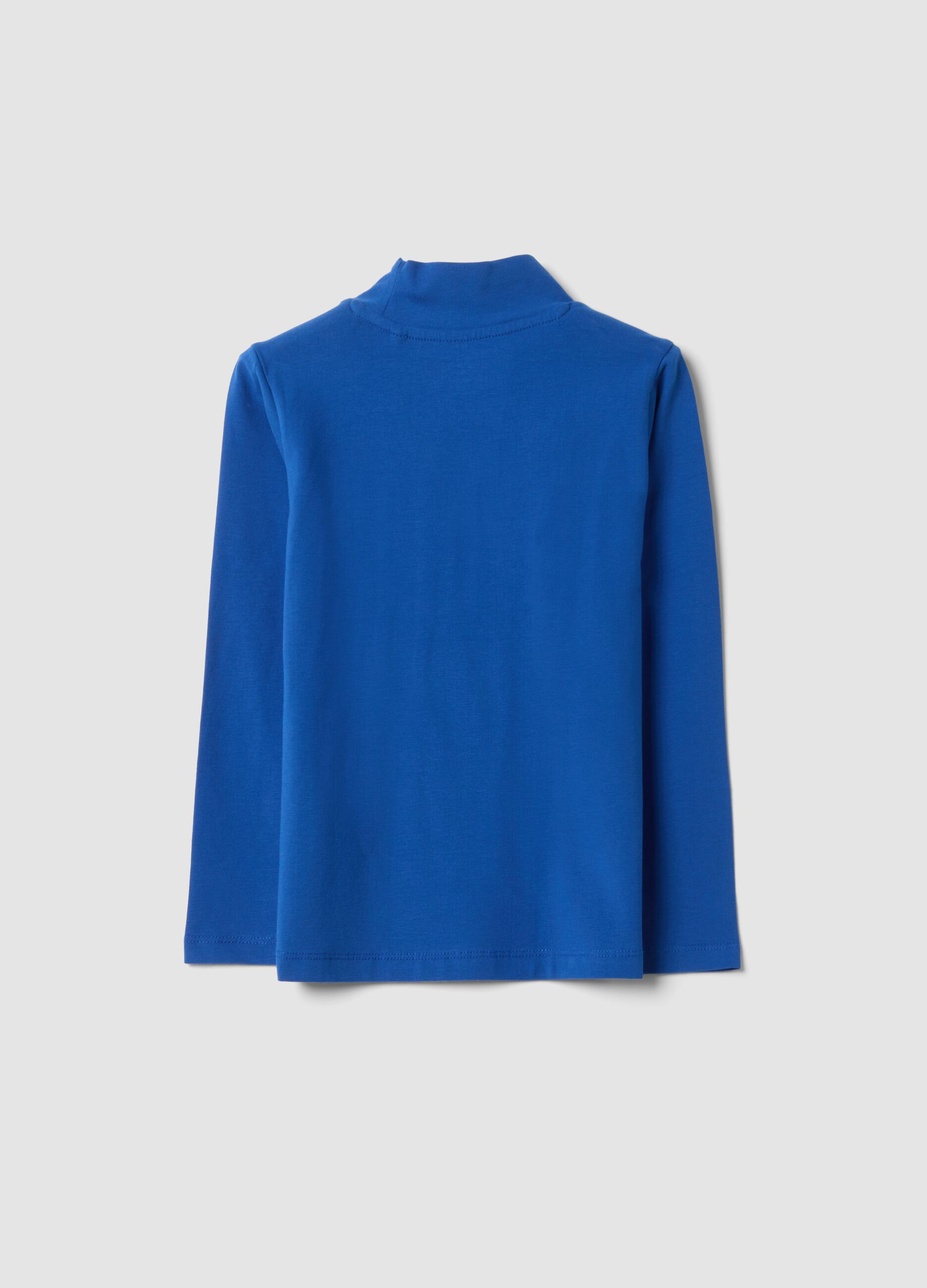 Blue stretch organic cotton crew-neck T-shirt